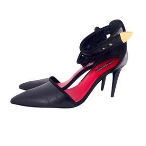 Sexy Black Leather Heels with Ankle Straps size 9.5